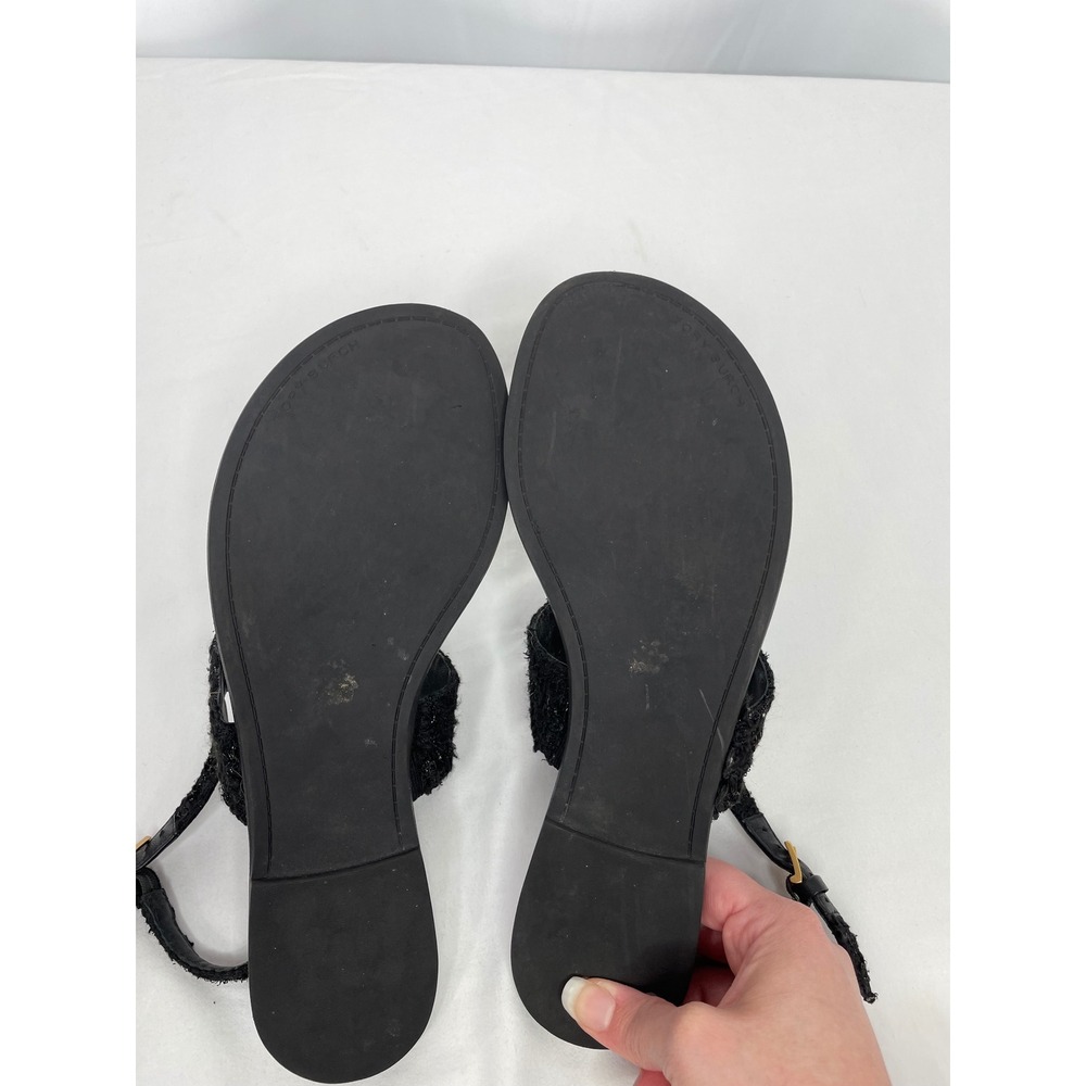Tory Burch Miller Tweed Slingback Sandals Womens 9.5 Black Excellent Thong Flat - Picture 6 of 8